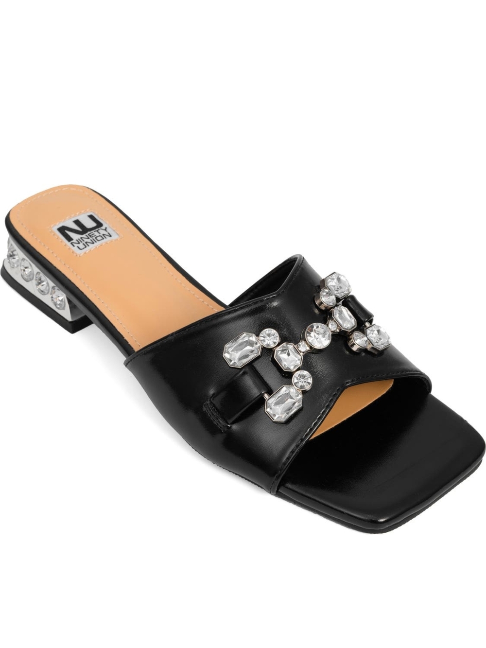 Sizes 5 To 12 Black Diamond  Jeweled Summer Comfy Sandals Slide Mule 1" Heels